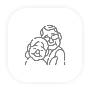 Cozy senior living home with happy elderly couple smiling.